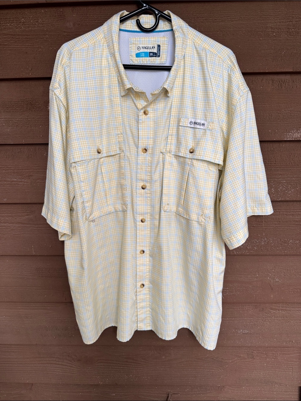 Magellan Outdoors Plaid Fishing Shirt - Yellow & Teal Trim